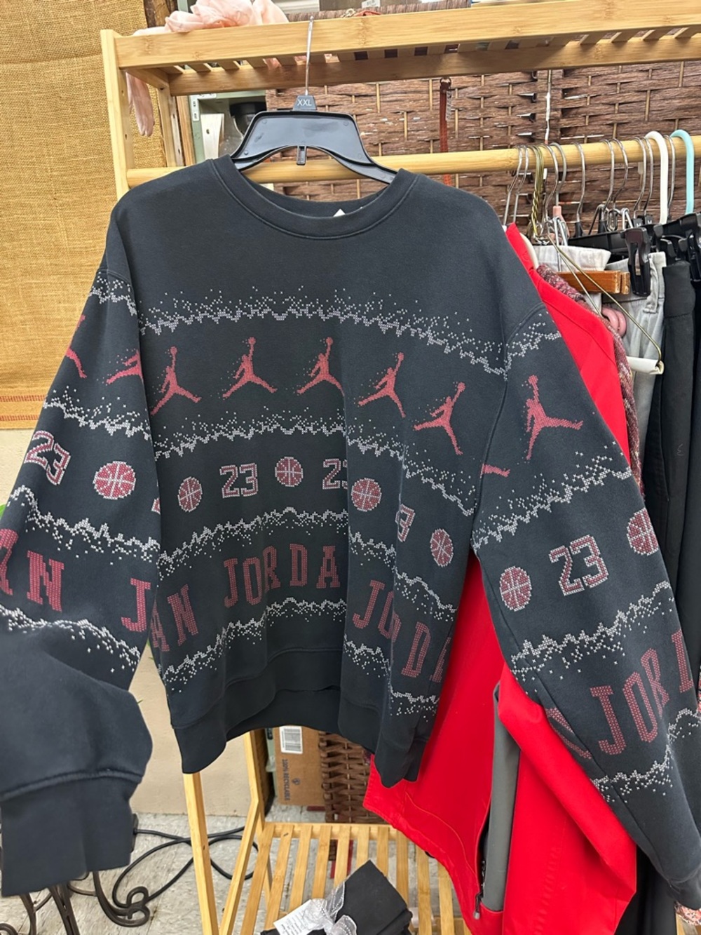 Jordan Ugly Christmas Sweater Sweatshirt Jumpman 23 Black Red Men’s L